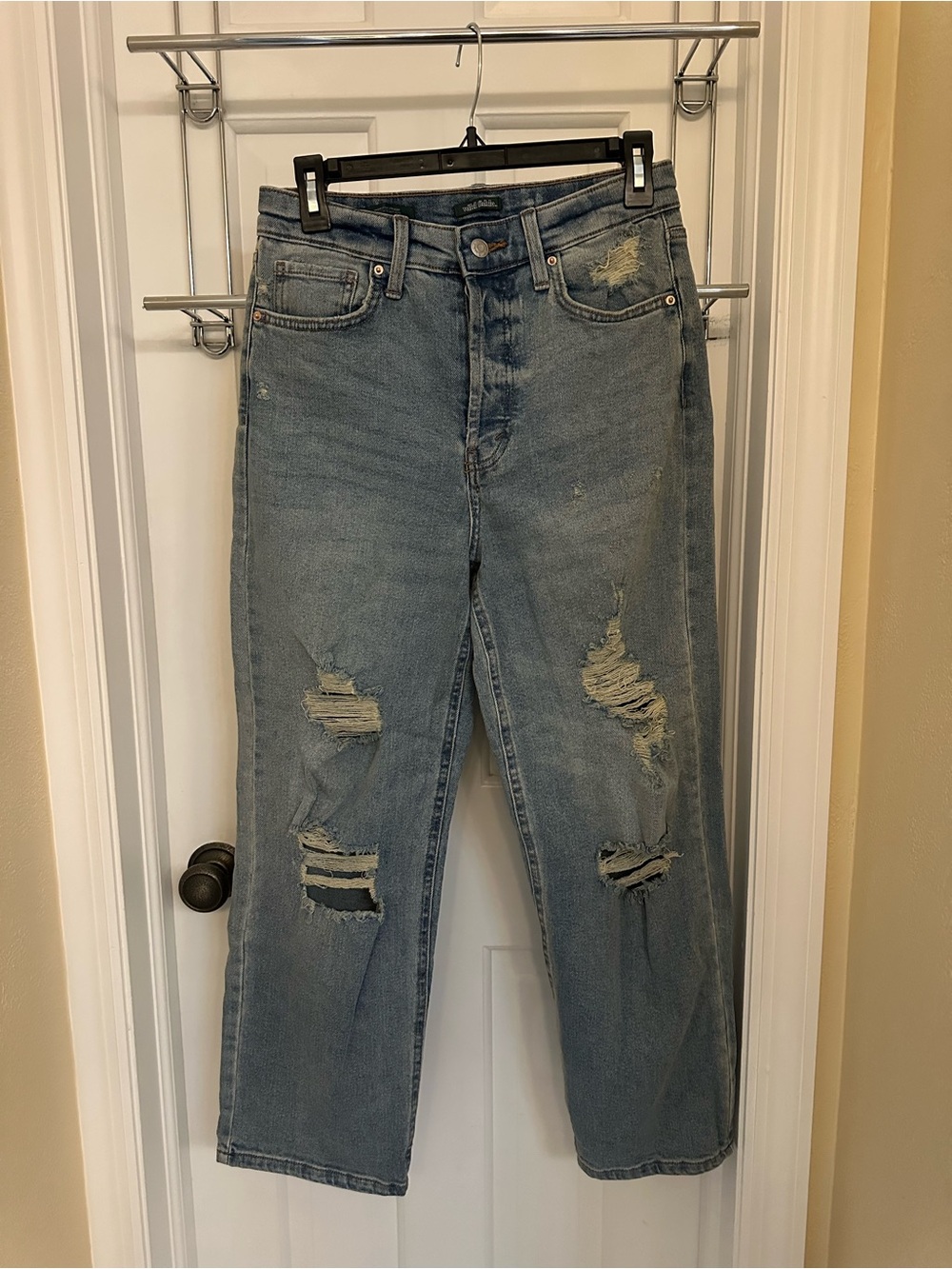 wild fable Light Blue Distressed Straight-Leg Jeans